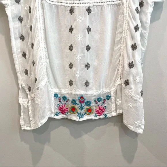 Johnny Was Colorful Floral Eyelet Embroidered Top - Picture 4 of 11